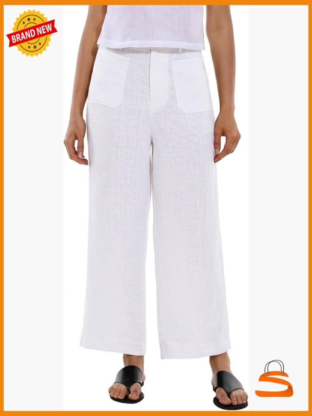 Wide Leg Linen Pants with Pockets Casual Summer Trousers
